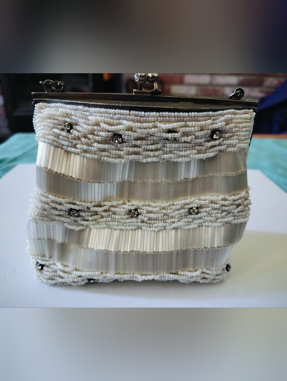 Vintage Hand Made in Hong Kong Beaded & Bugle Bead Evening Bag with Strap